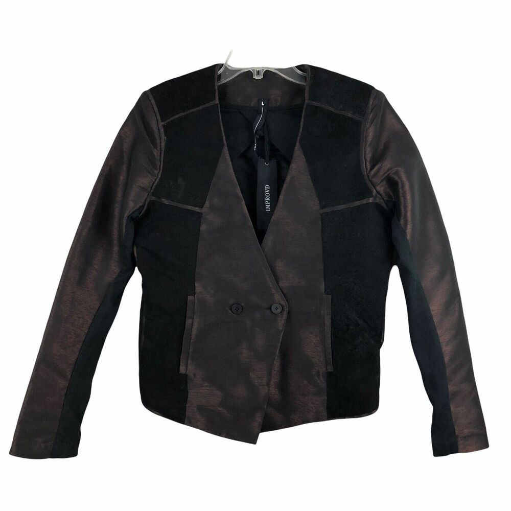 Improvd Women Harley Jacket Blazer Size Large Red Black Leather Double Breasted